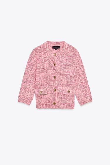 Zara KNIT CARDIGAN WITH ELBOW-LENGTH SLEEVES - Pink