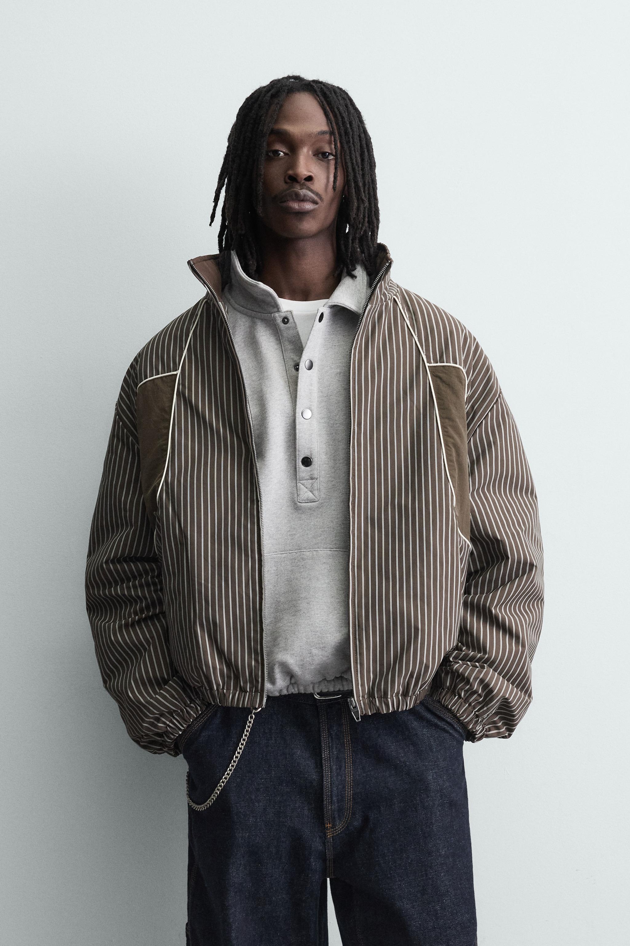 STRIPED BOXY FIT JACKET - Brown | ZARA South Africa