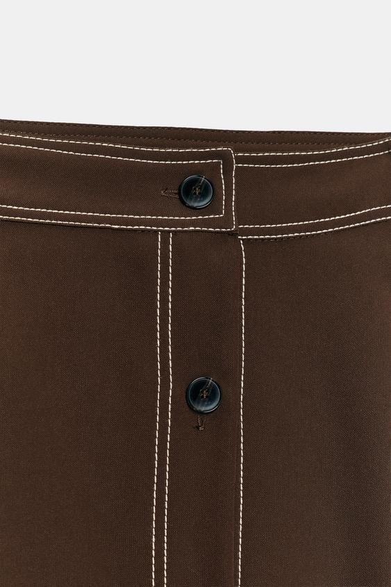 JUPE MI-LONGUE CAPE SURPIQÛRE CONTRASTE - Marron de Zara - Image 7