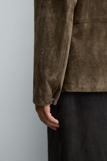 SURCHEMISE EN CUIR DAIM - vert kaki-moyen de Zara - Image 6