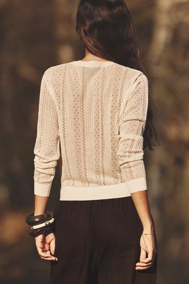EXTRA-FINE POINTELLE KNIT CARDIGAN - Ecru by Zara - Image 2