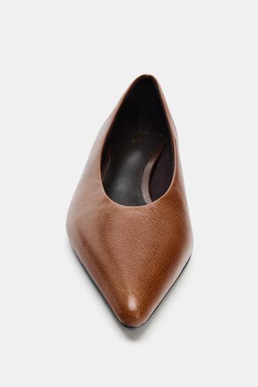 LEATHER KITTEN HEEL SHOES - Brown by Zara - Image 3