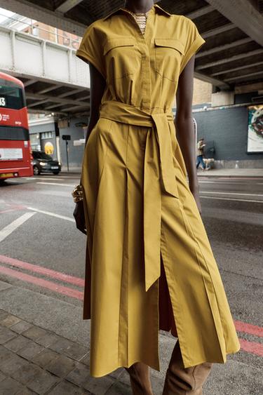 ROBE MIDI POPELINE - Moutarde de Zara - Image 2