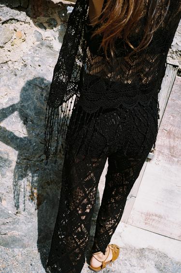FRINGED CROCHET WAISTCOAT - Black by Zara - Image 1