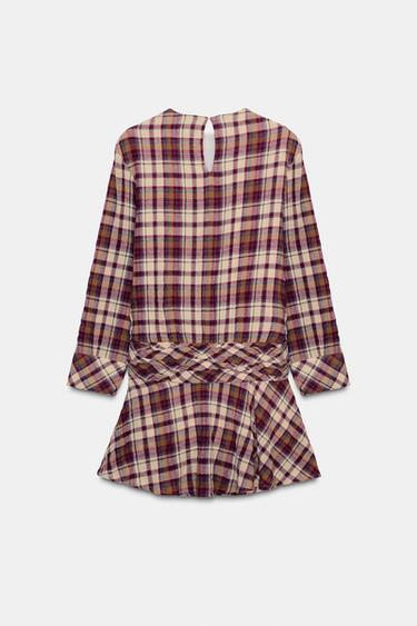 ROBE COURTE À CARREAUX - Écru / Grenat de Zara - Image 6