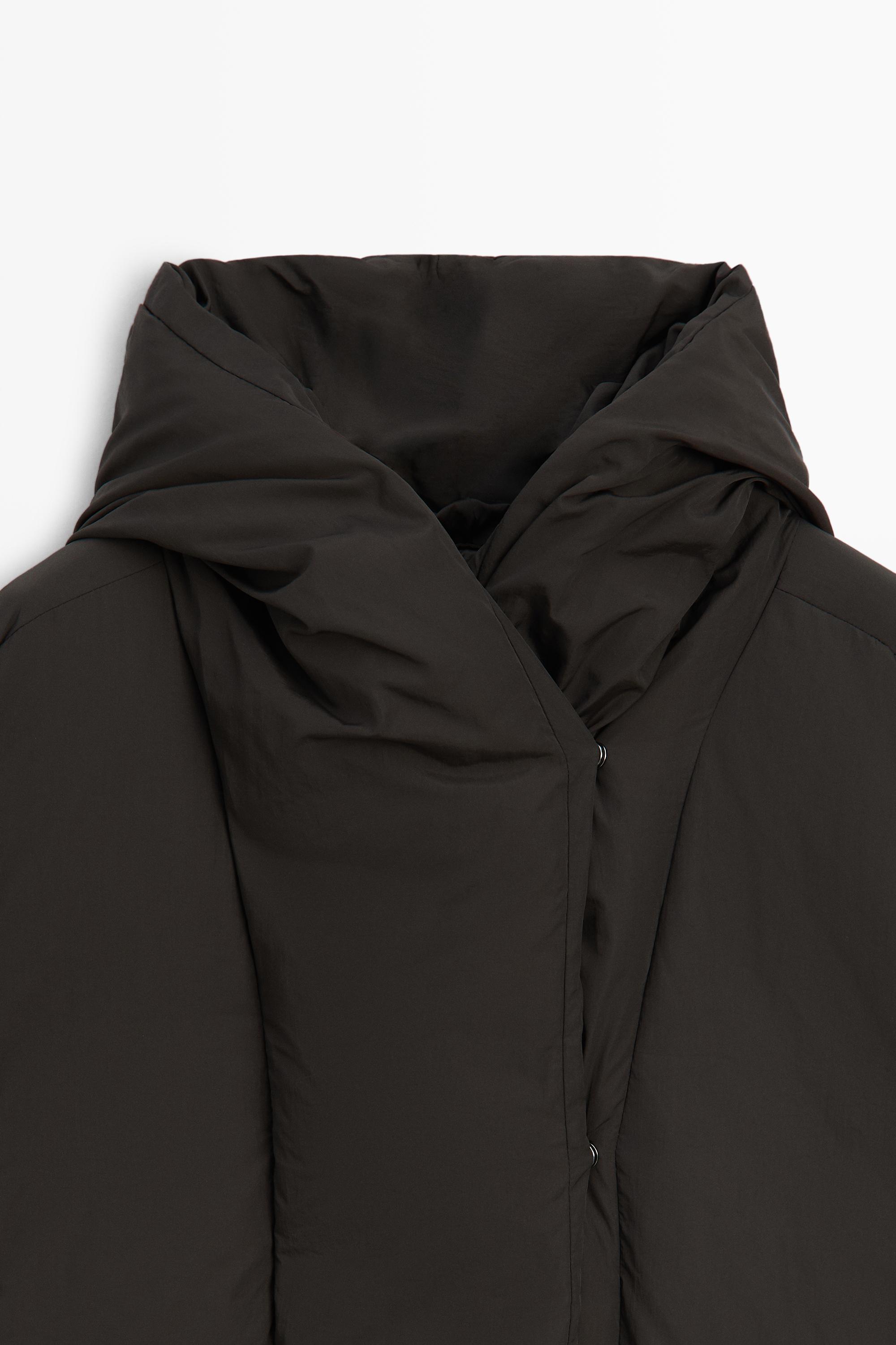 Suede puffer jacket with hood detail