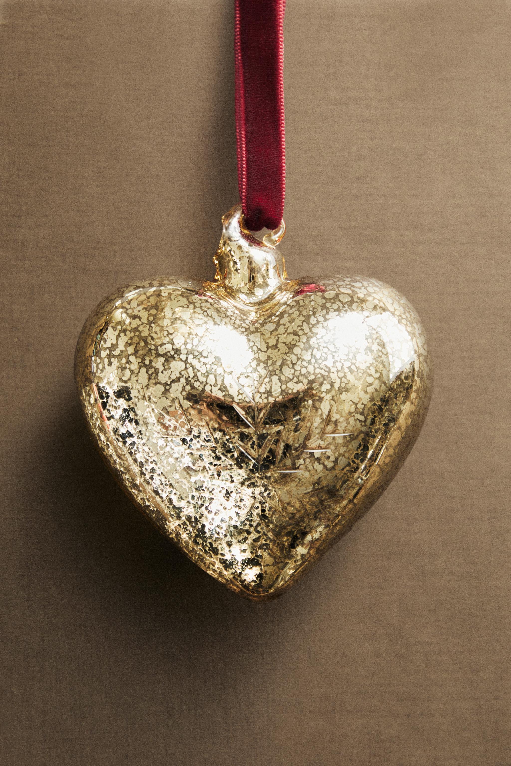 CRACKLED HEART CHRISTMAS TREE ORNAMENT