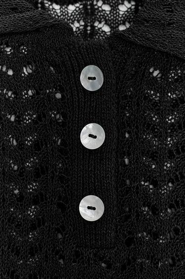 TOP EN MAILLE POINTELLE COL POLO - Noir de Zara - Image 7