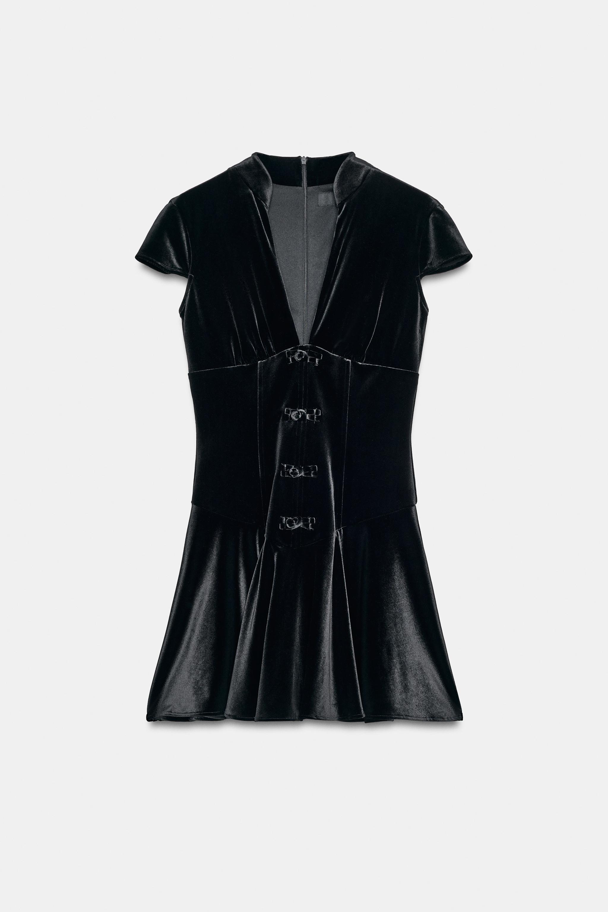 ワンピース theredthread S panel jacket dress mini VELVET MINI DRESS WITH FROG FASTENING - Black | ZARA United States