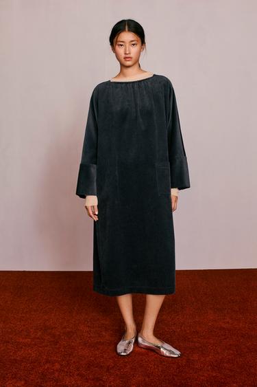 CORDUROY MIDI DRESS WITH POCKET CREATED BY CARAMEL LONDON X ZARA - Navy blue by Zara