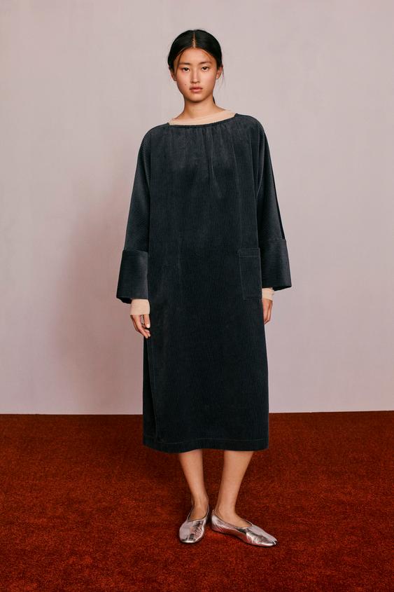 CORDUROY MIDI DRESS WITH POCKET CREATED BY CARAMEL LONDON X ZARA - Navy blue by Zara - Image 0