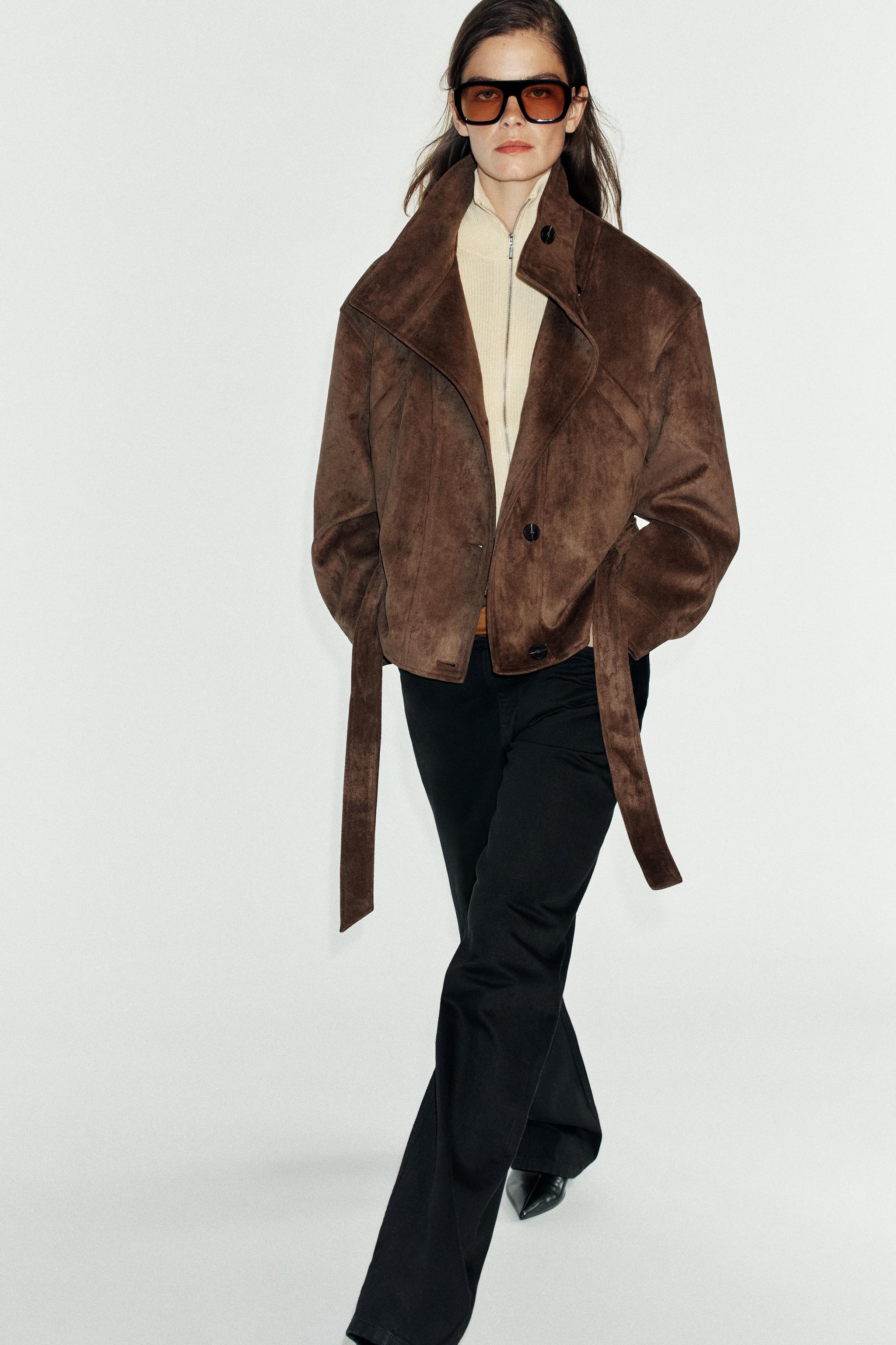 Женские куртки Zara FAUX SUEDE BELTED JACKET — фото 6