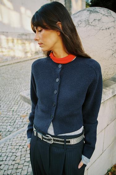 Zara SOFT CARDIGAN - Navy blue