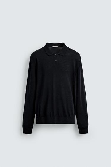 100% WOOL KNIT POLO SHIRT - Black by Zara
