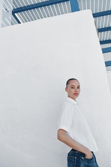 CHEMISE MANCHES COURTES À PERLES - Blanc de Zara - Image 2