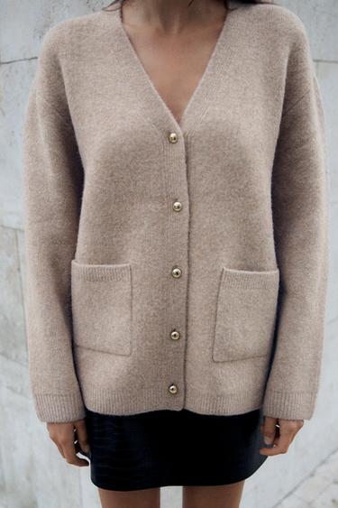 Zara KNIT CARDIGAN WITH GOLDEN BUTTONS - Sand / Marl