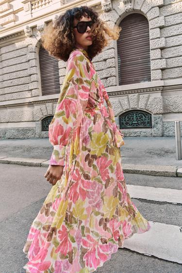 FLORAL PRINT DRESS WITH TIE BELT - Multicoloured by Zara
