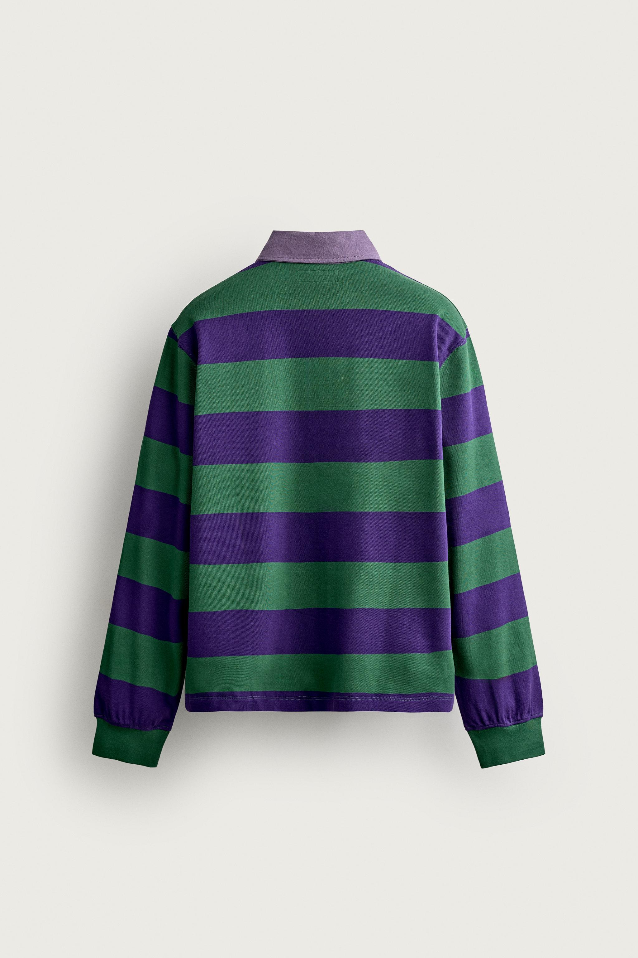 Zara KONTRAST YAKALI ÇİZGİLİ REGULAR FIT POLO T-SHIRT görsel 8