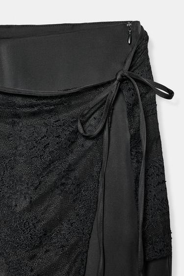 PANTALON SATINÉ PARÉO DENTELLE - Noir de Zara - Image 5