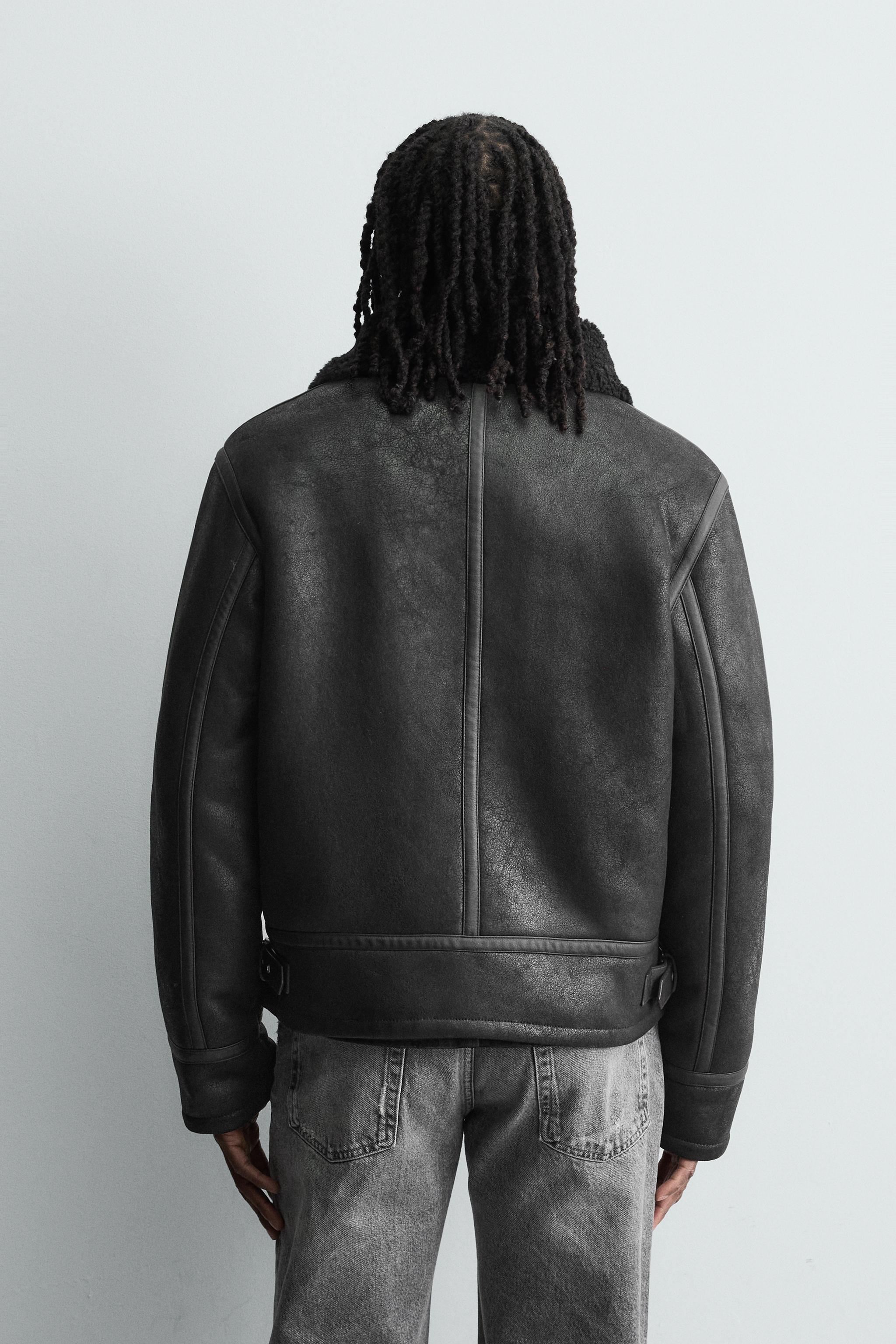 コントラスト フェイクレザー ジャケット - ブラック | ZARA Japan / 日本