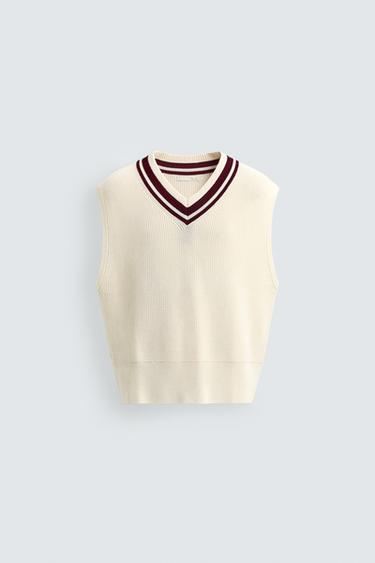 KNIT VEST WITH CONTRAST RIB - Ecru by Zara