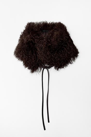 Zara FUR LEATHER COLLAR - Brown