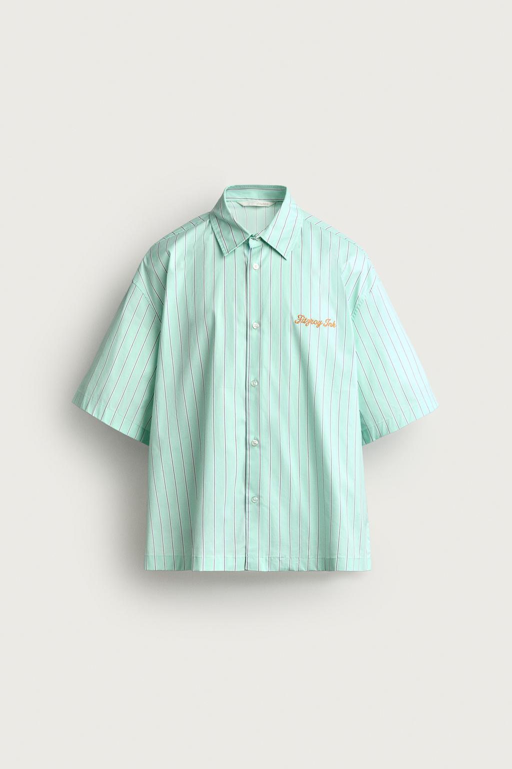 STRIPED EMBROIDERED BOXY FIT SHIRT