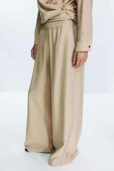 PANTALON LARGE TAILLE ÉLASTIQUE - Sable de Zara - Image 4