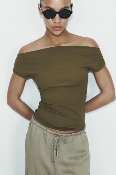 BOAT NECK T-SHIRT - Khaki by Zara