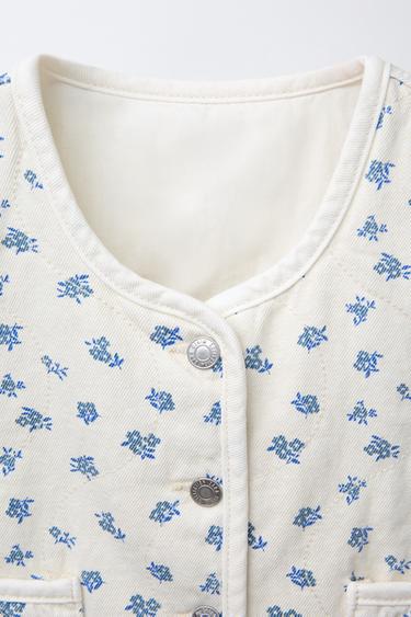 GILET EN SERGÉ À FLEURS - Écru de Zara - Image 2