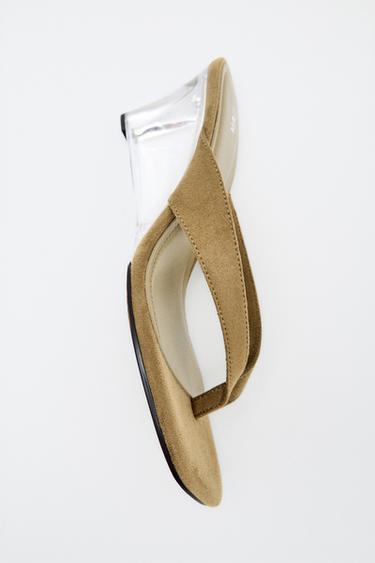 SANDALIA CUÑA TRANSPARENTE - Marrón Arena de Zara