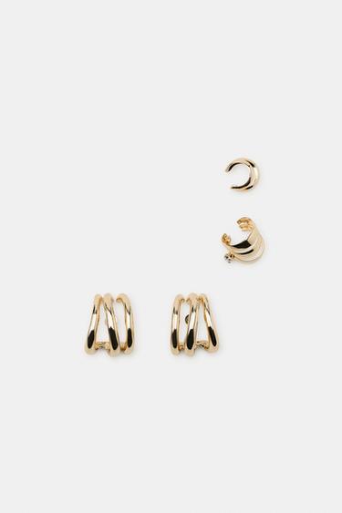 PACK OF TRIPLE HOOP EAR CUFF EARRINGS - Golden by Zara