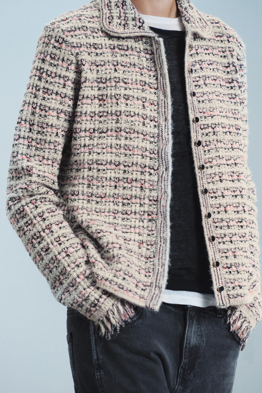 TEXTURED CARDIGAN WITH FRAYED CUFFS