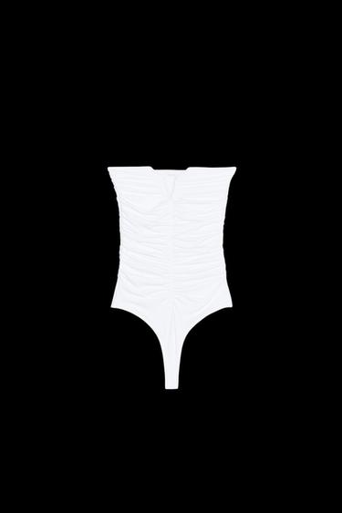 RUFFLED POLYAMIDE BANDEAU BODYSUIT - White by Zara