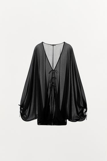 TOP GEORGETTE À MANCHES BOUFFANTES ÉDITION LIMITÉE - Noir de Zara - Image 3
