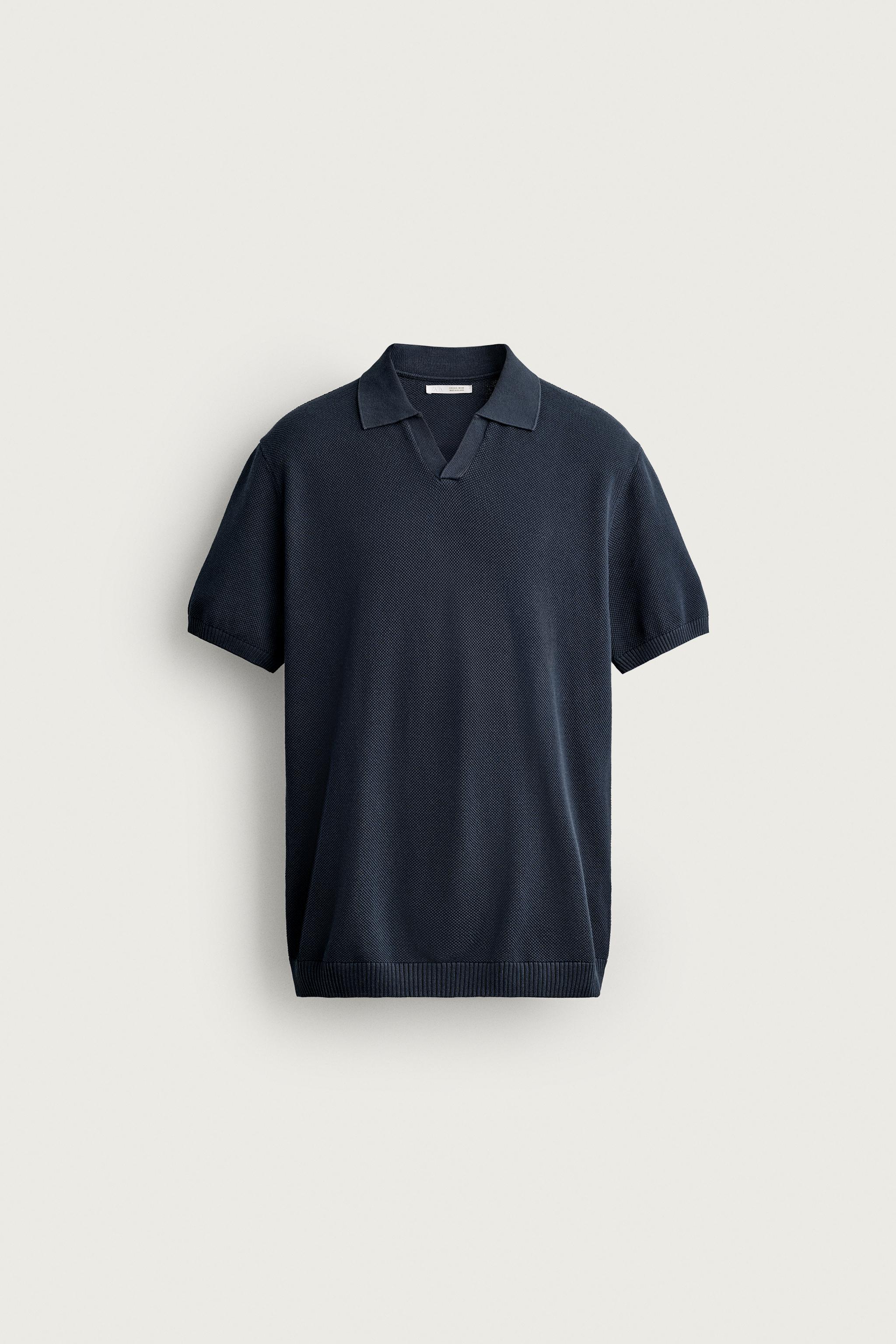 TEXTURED REGULAR FIT KNIT POLO — Navy blue