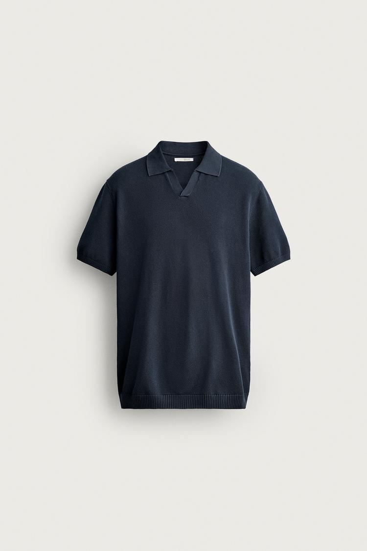 REGULAR FIT TEXTURED KNIT POLO — Navy blue