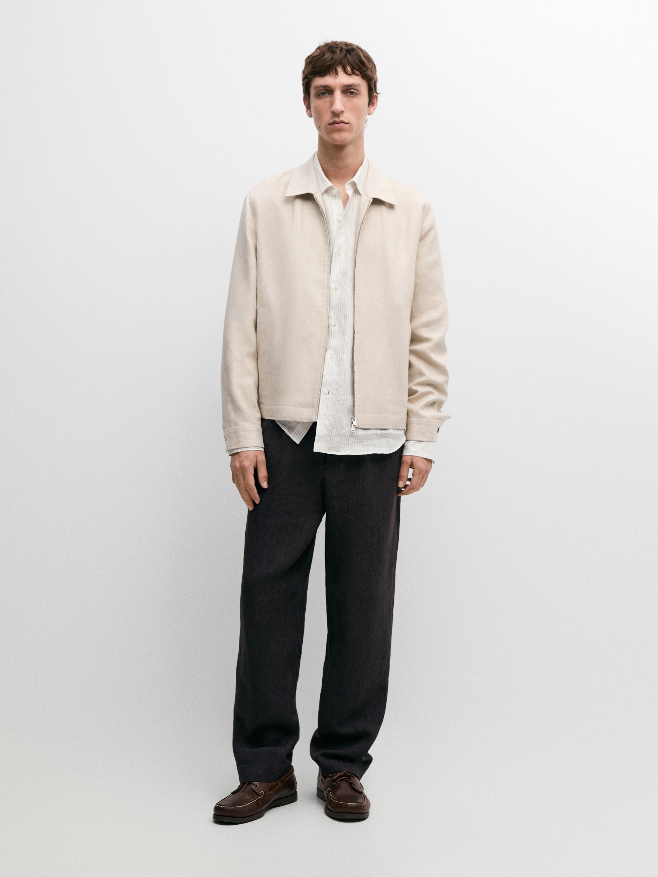100% linen total look bomber jacket — Beige
