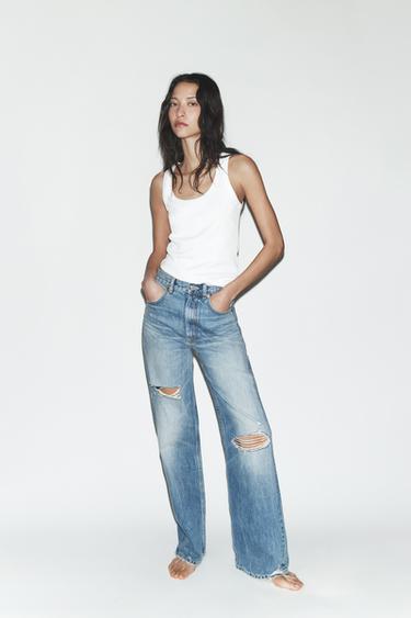 TRF RIPPED HIGH-WAIST WIDE-LEG JEANS - Blue by Zara