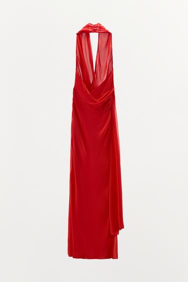 100% VISCOSE HALTER NECK FLOWING DRESS - Red by Zara - Image 10