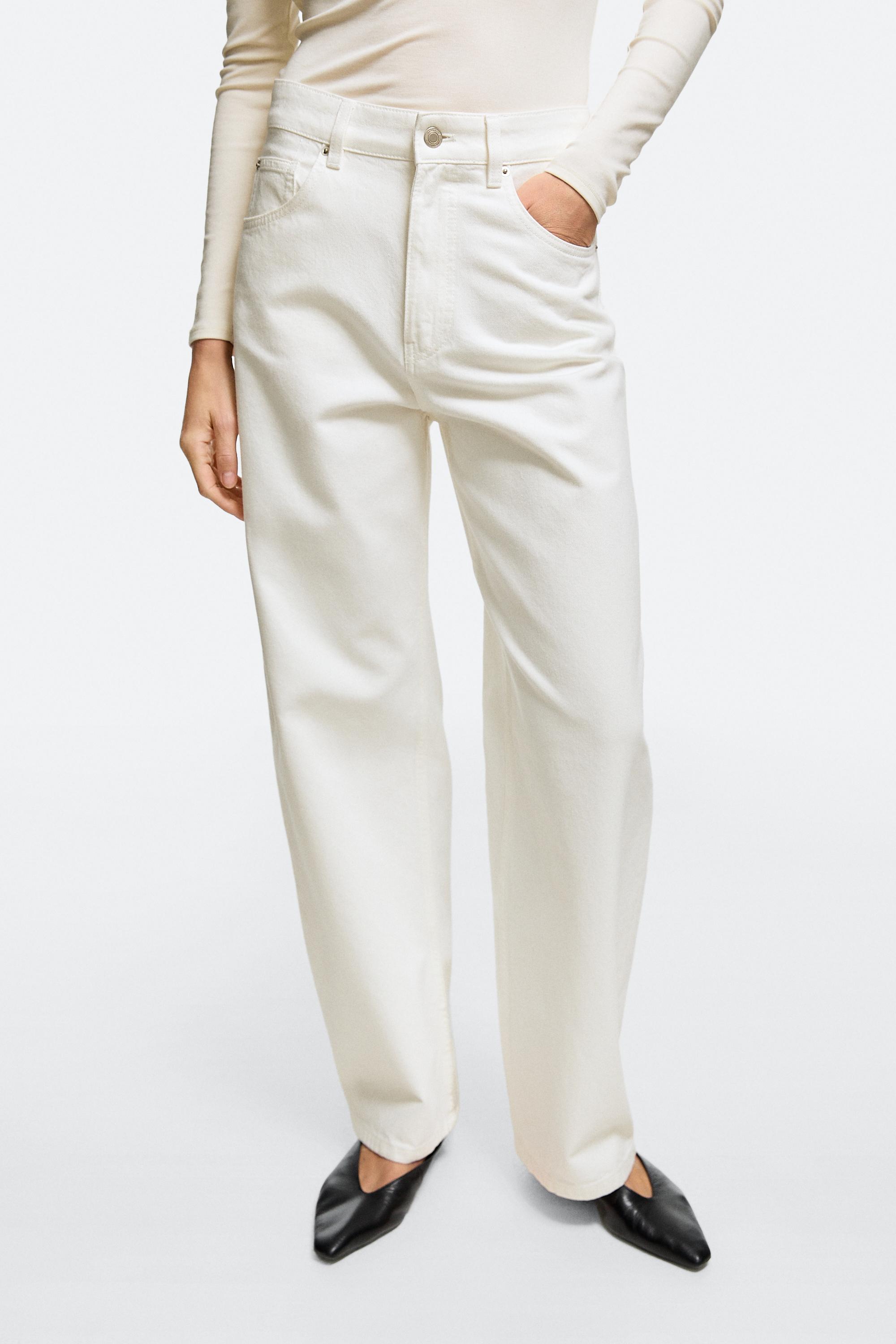 High-waist barrel fit jeans — Oyster-white