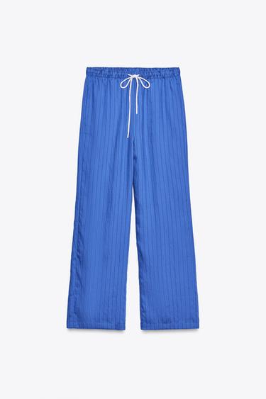 Zara STRIPED PAJAMA PANTS - Blue / Black