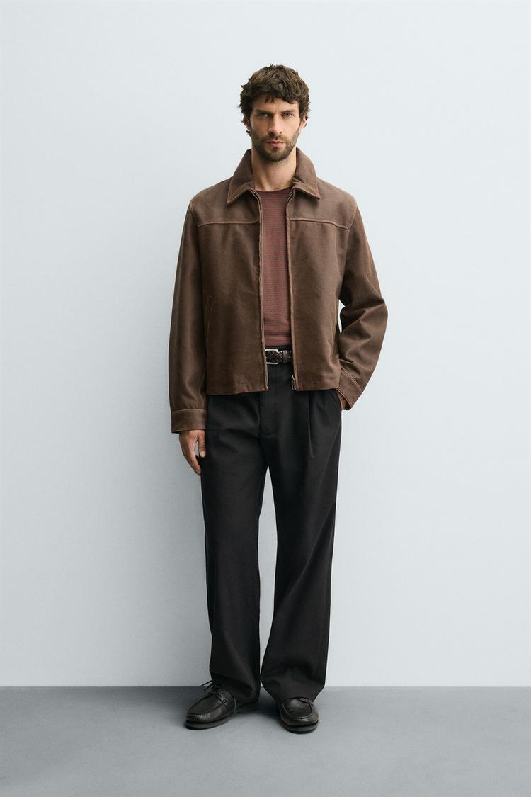 CROPPED FIT LEATHER JACKET Brown ZARA United Kingdom