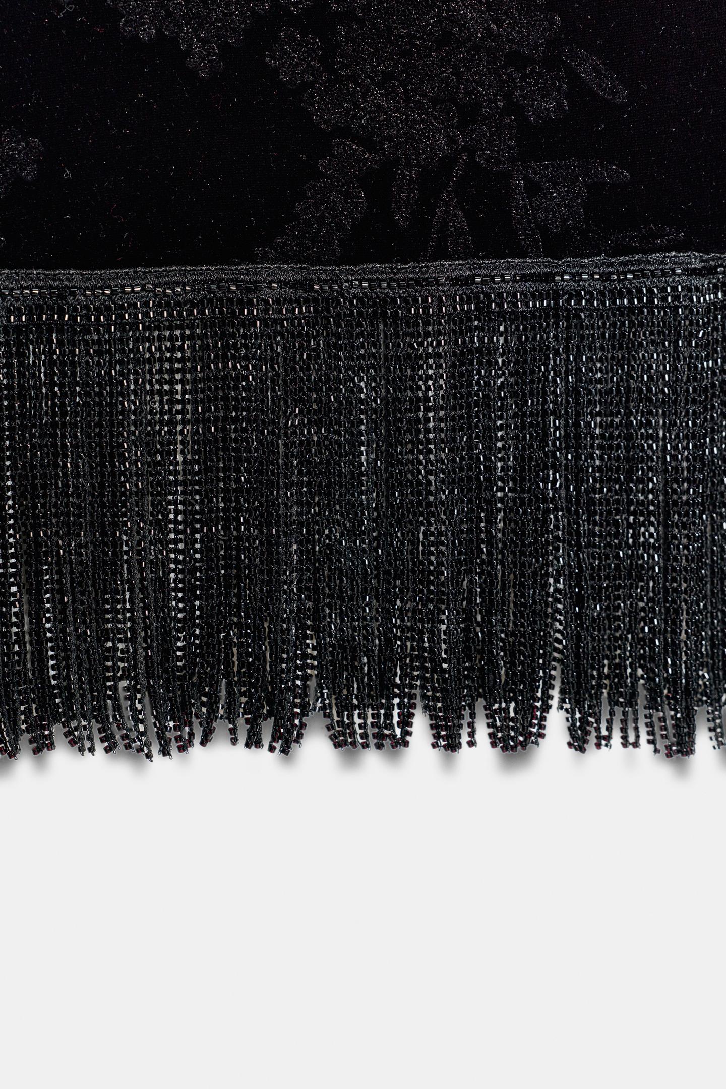 Женский топ Zara Velvet Top with Cutout and Fringe, цвет: Чёрный — фото 6