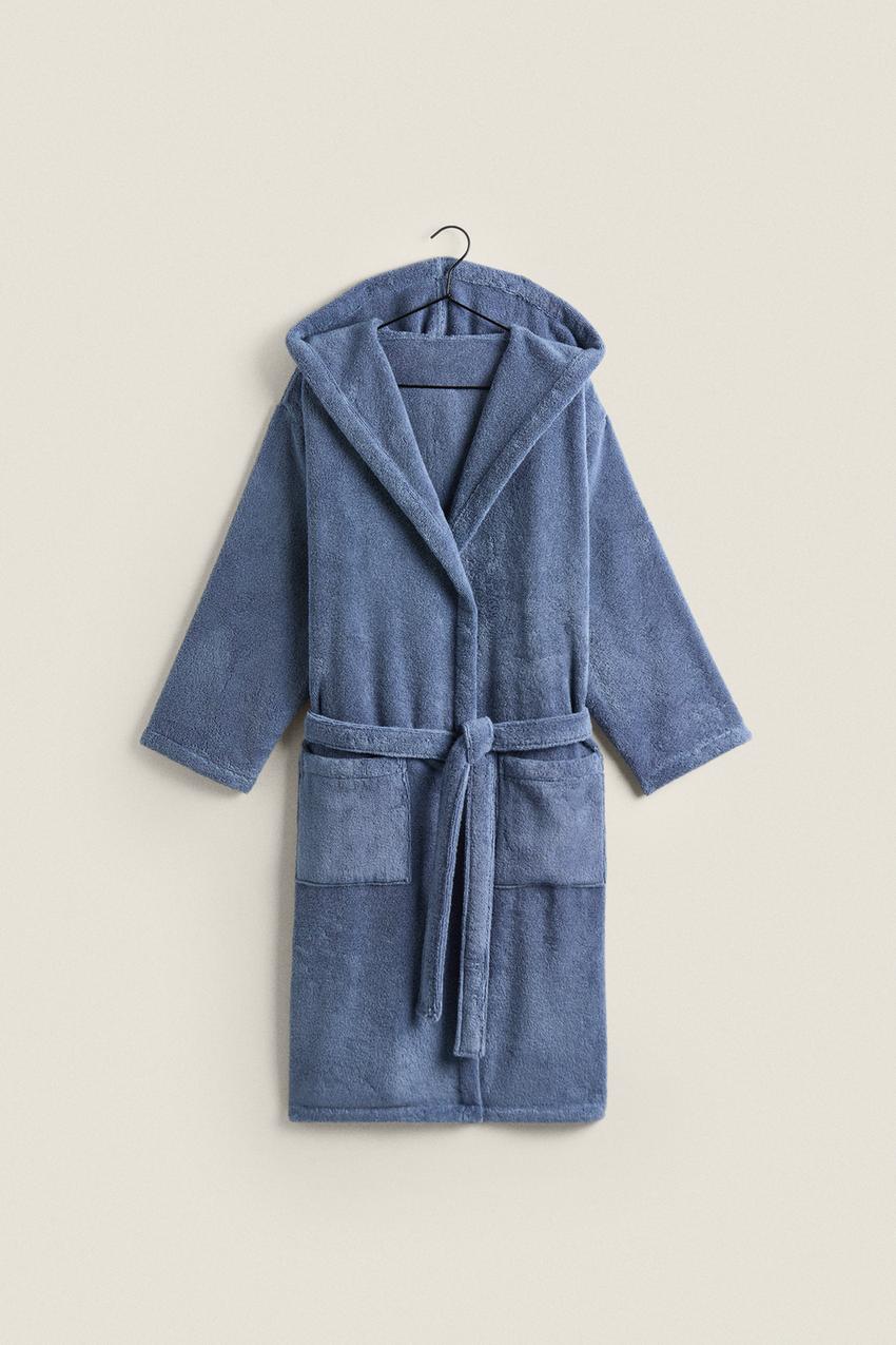 480 GXM²) BADEMANTEL EXTRA WEICH MIT KAPUZE - Blau / Stahlblau 