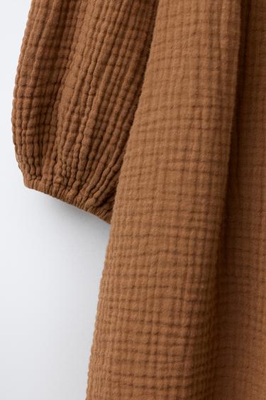 Zara COTTON GAUZE DRESS - Caramel