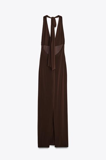 ROBE LONGUE DOS NU COL MONTANT - Chocolat de Zara - Image 6