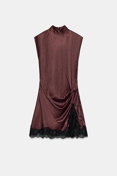 VESTIDO MINI COMBINADO ENCAJE - Burgundy de Zara