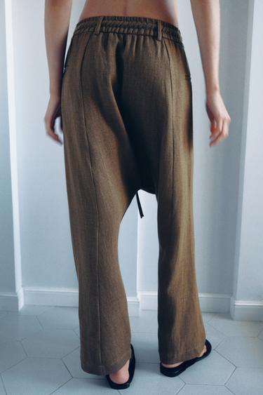 LINEN BLEND BAGGY TROUSERS - Brown by Zara - Image 2