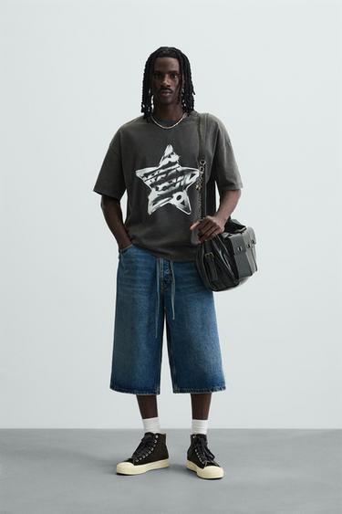Zara WASHED PRINT T-SHIRT - Dark anthracite - Image 0